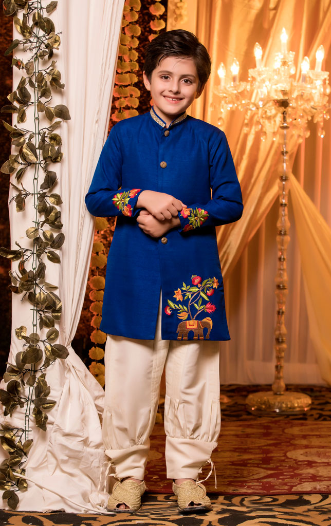 Embroidered Raw Silk Sherwani Suit | FW18 | B544 - SANA'S