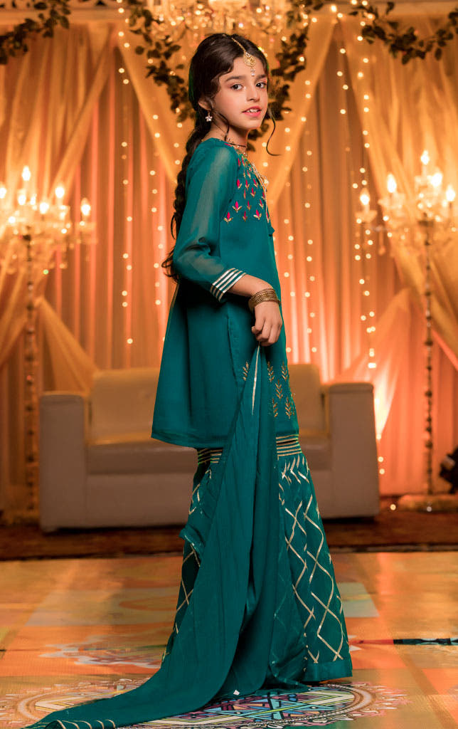 SANA'S red embroidered chiffon gharara suit Pakistan occasion wear