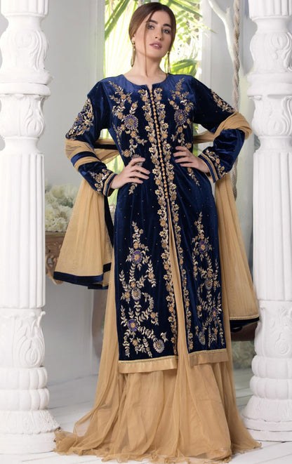 Gold Embroidered Velvet Lehenga Suit | WWC18 | L789 - SANA'S