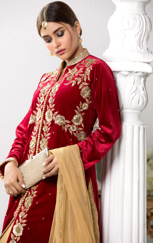 Embroidered Front Open Velvet Lehenga Suit | WWC18 | L735 - SANA'S