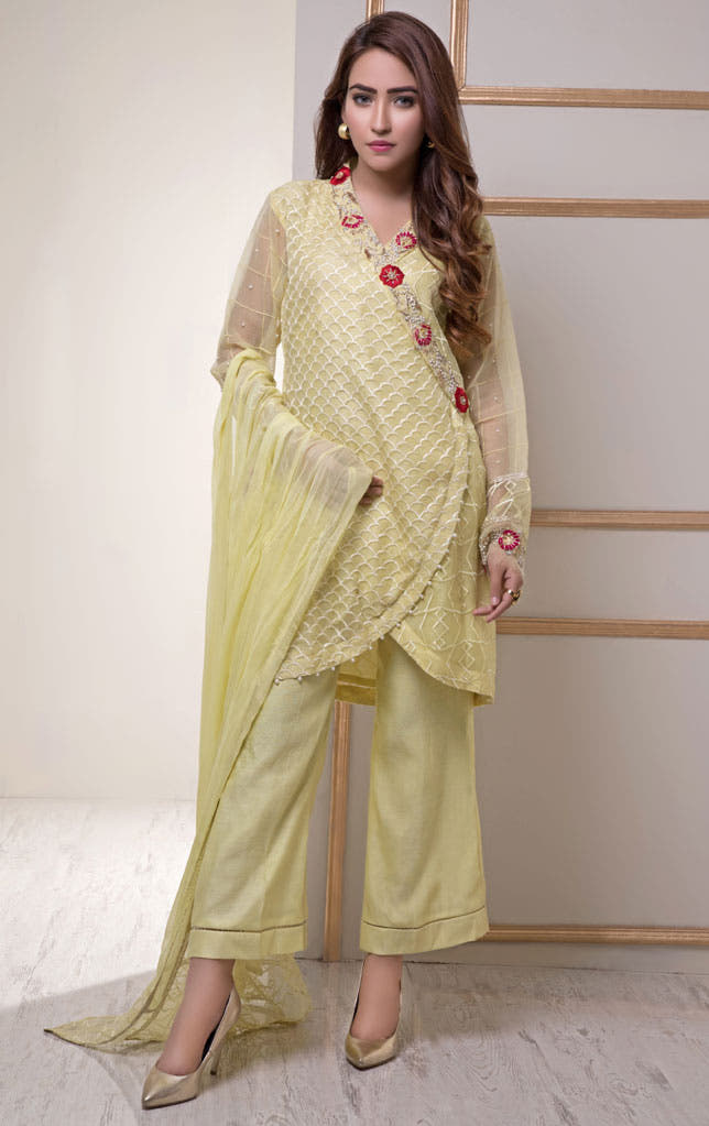 SANA'S red embroidered organza suit Pakistan occasion wear