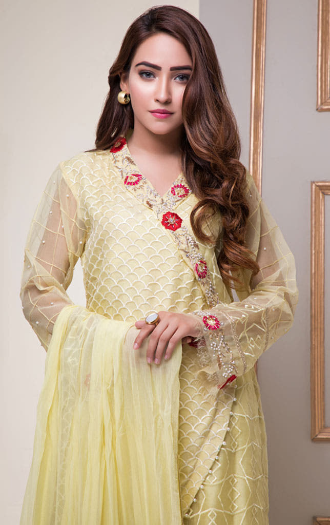 SANA'S red embroidered organza suit Pakistan occasion wear