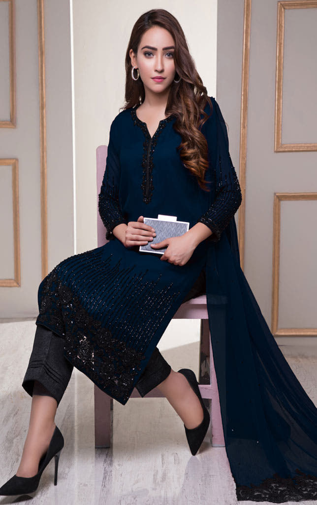SANA'S red embroidered chiffon suit Pakistan occasion wear