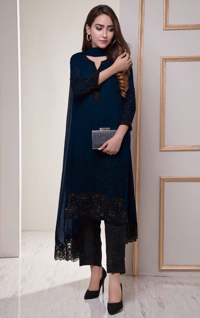 SANA'S red embroidered chiffon suit Pakistan occasion wear