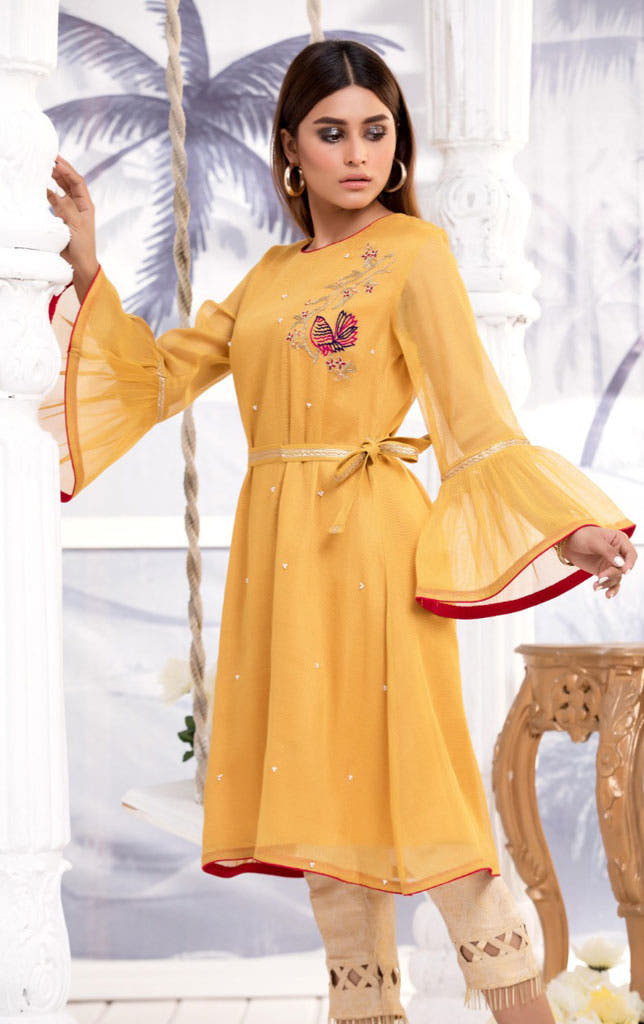 SANA'S red embroidered net kurti Pakistan occasion wear