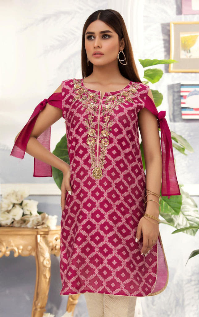 SANA'S red embroidered net kurti Pakistan occasion wear