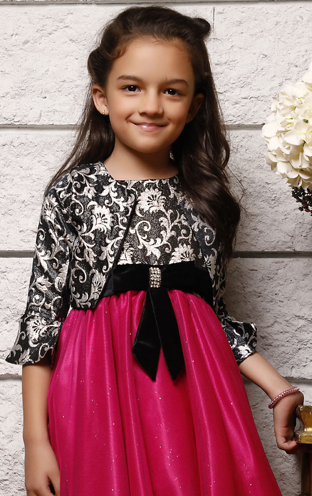 Shrug Style Brocade Net Frock | WC1920 | F975