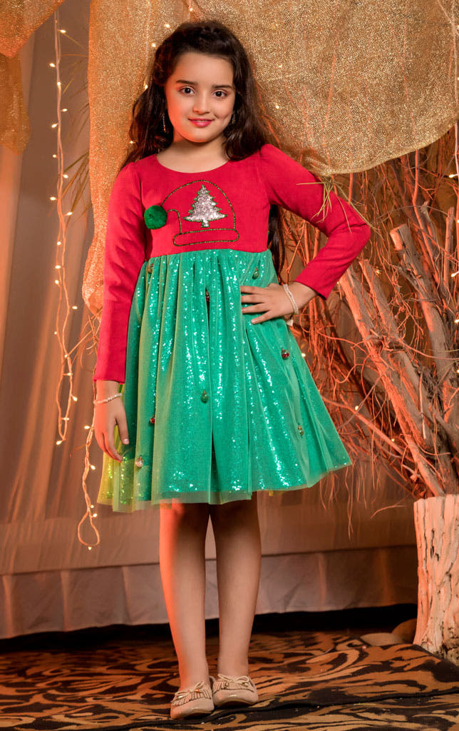 SANA'S red embroidered net frock Pakistan occasion wear