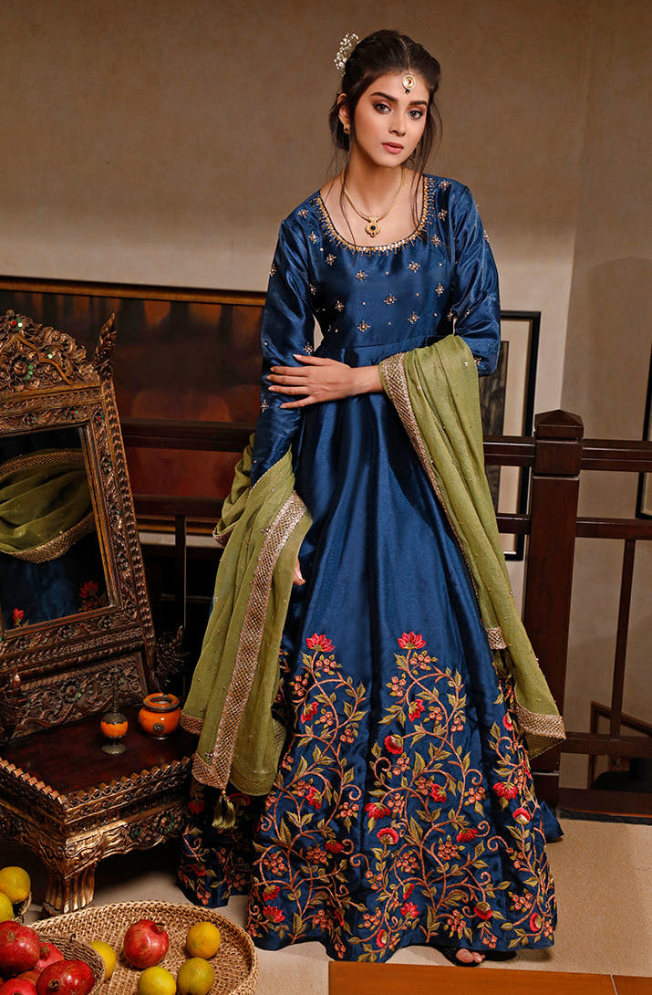 SANA'S red embroidered maxi dress Pakistan Eid