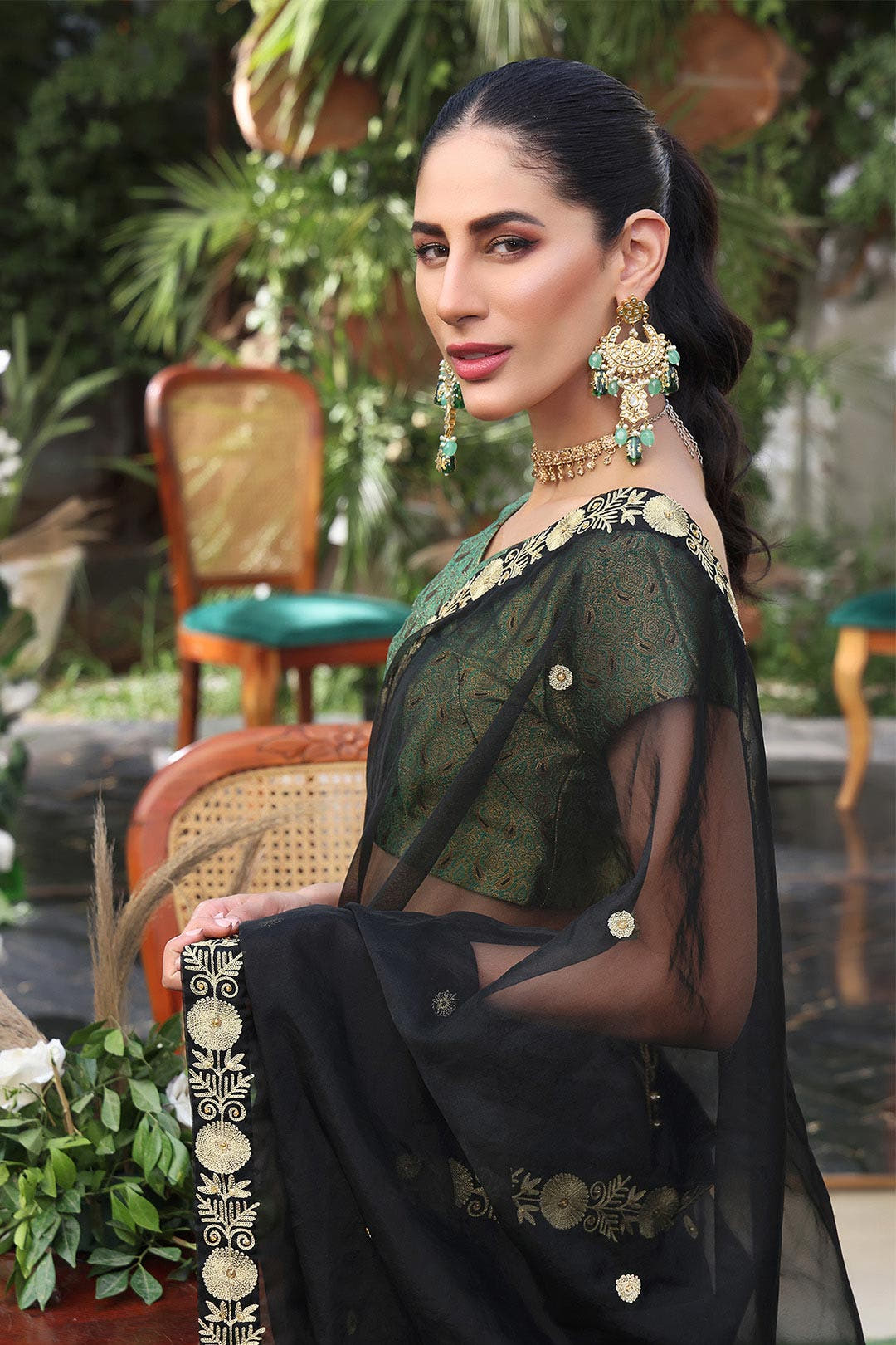 SANA'S red embroidered organza saree Pakistan occasion wear