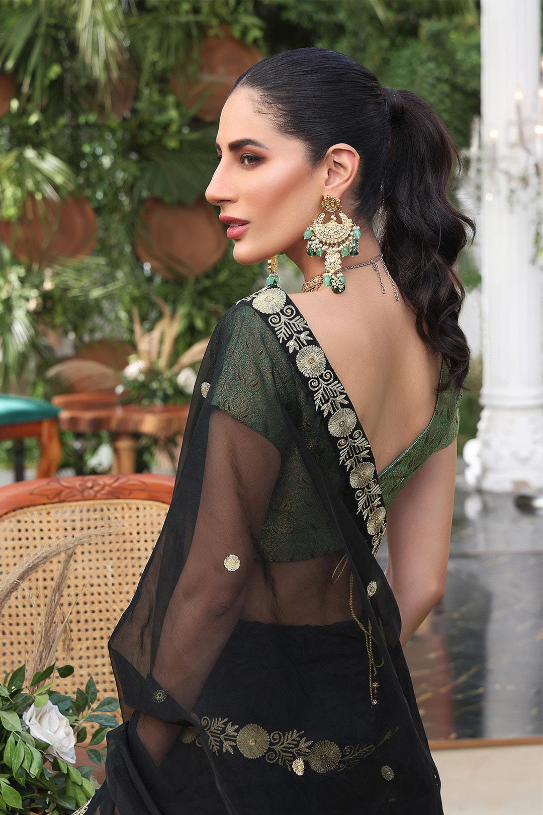 SANA'S red embroidered organza saree Pakistan occasion wear