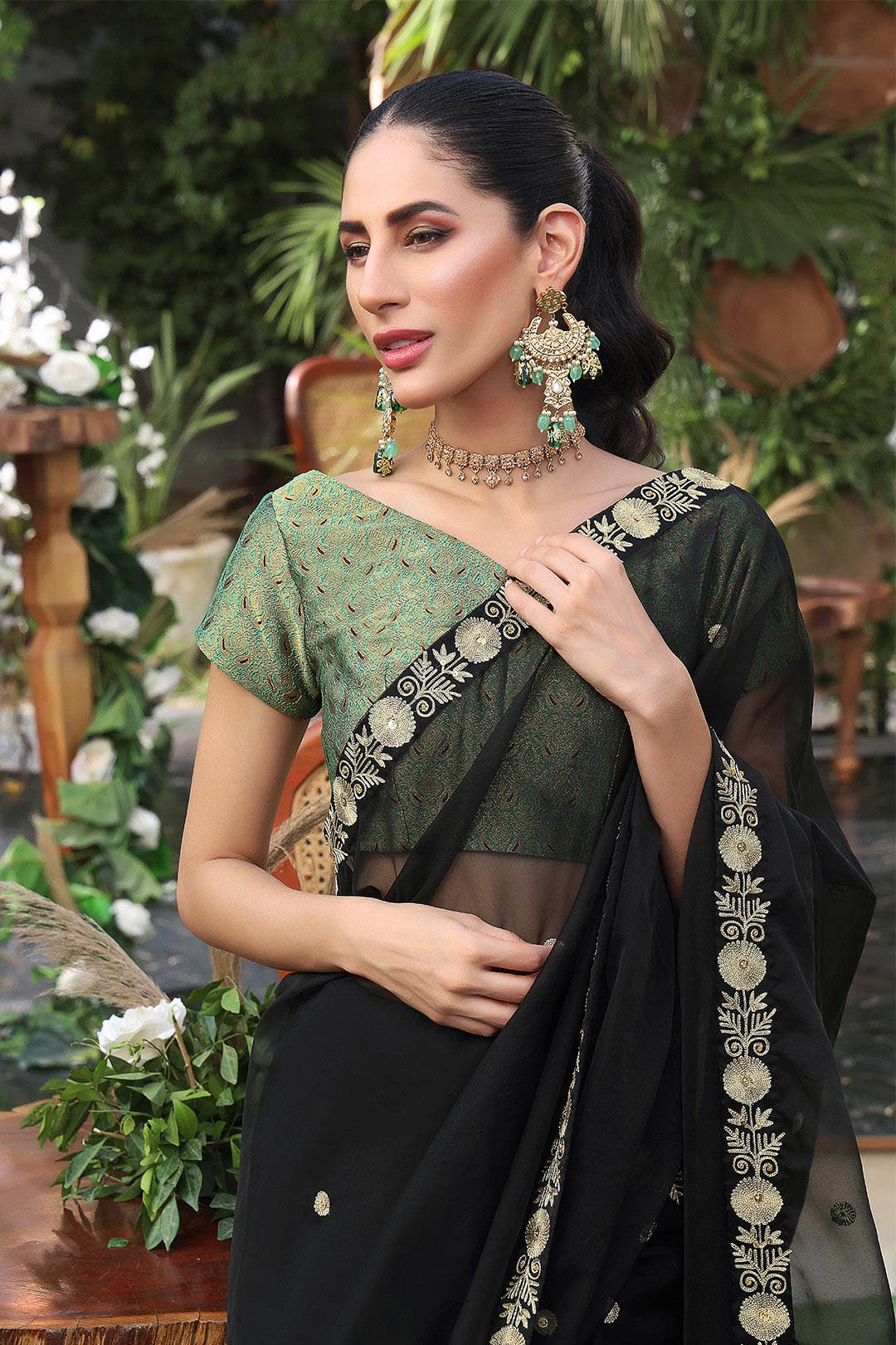 SANA'S red embroidered organza saree Pakistan occasion wear