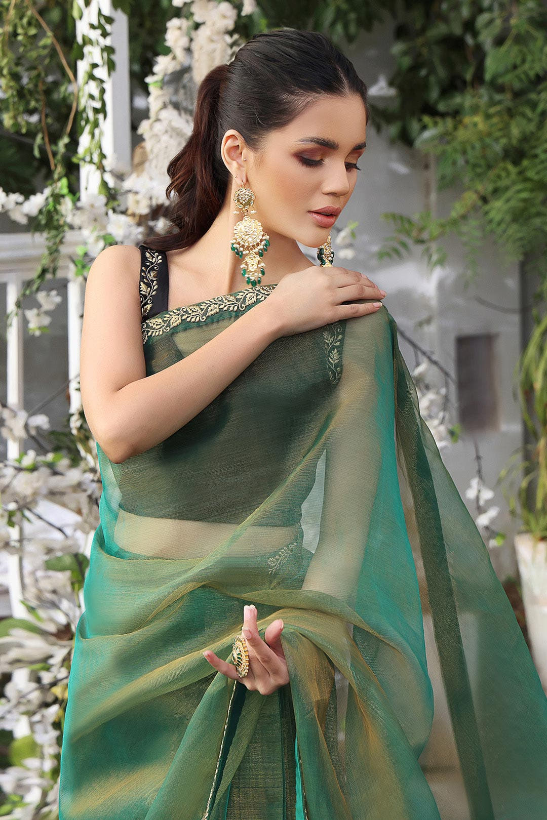 SANA'S red embroidered velvet saree Pakistan occasion wear