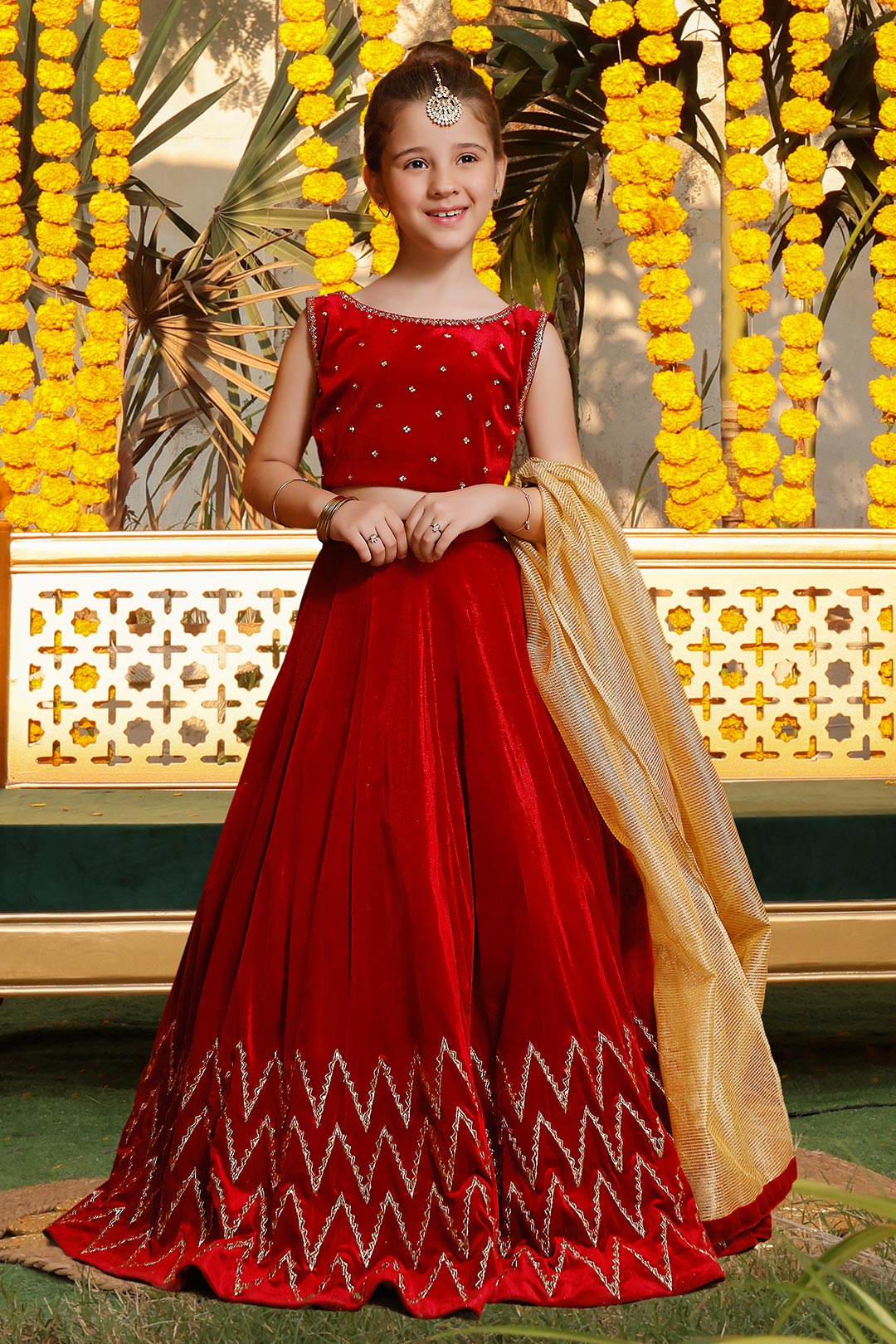 SANA'S red embroidered velvet lehenga Pakistan occasion wear