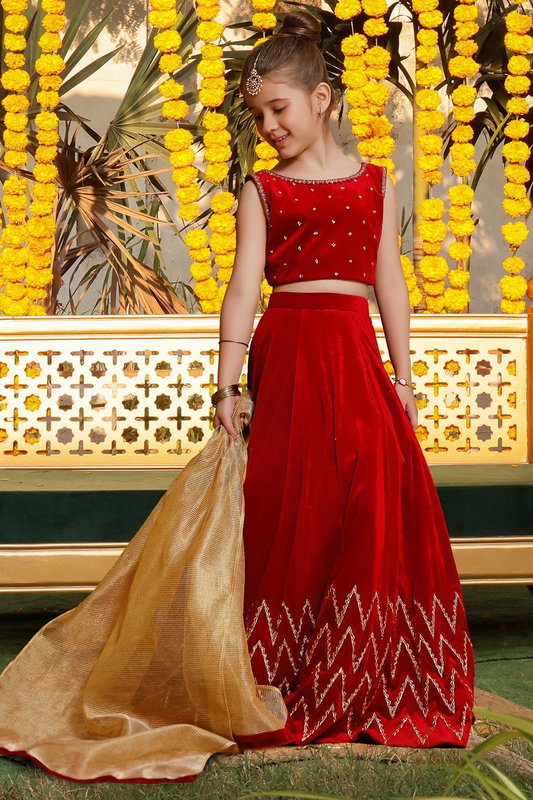 SANA'S red embroidered velvet lehenga Pakistan occasion wear