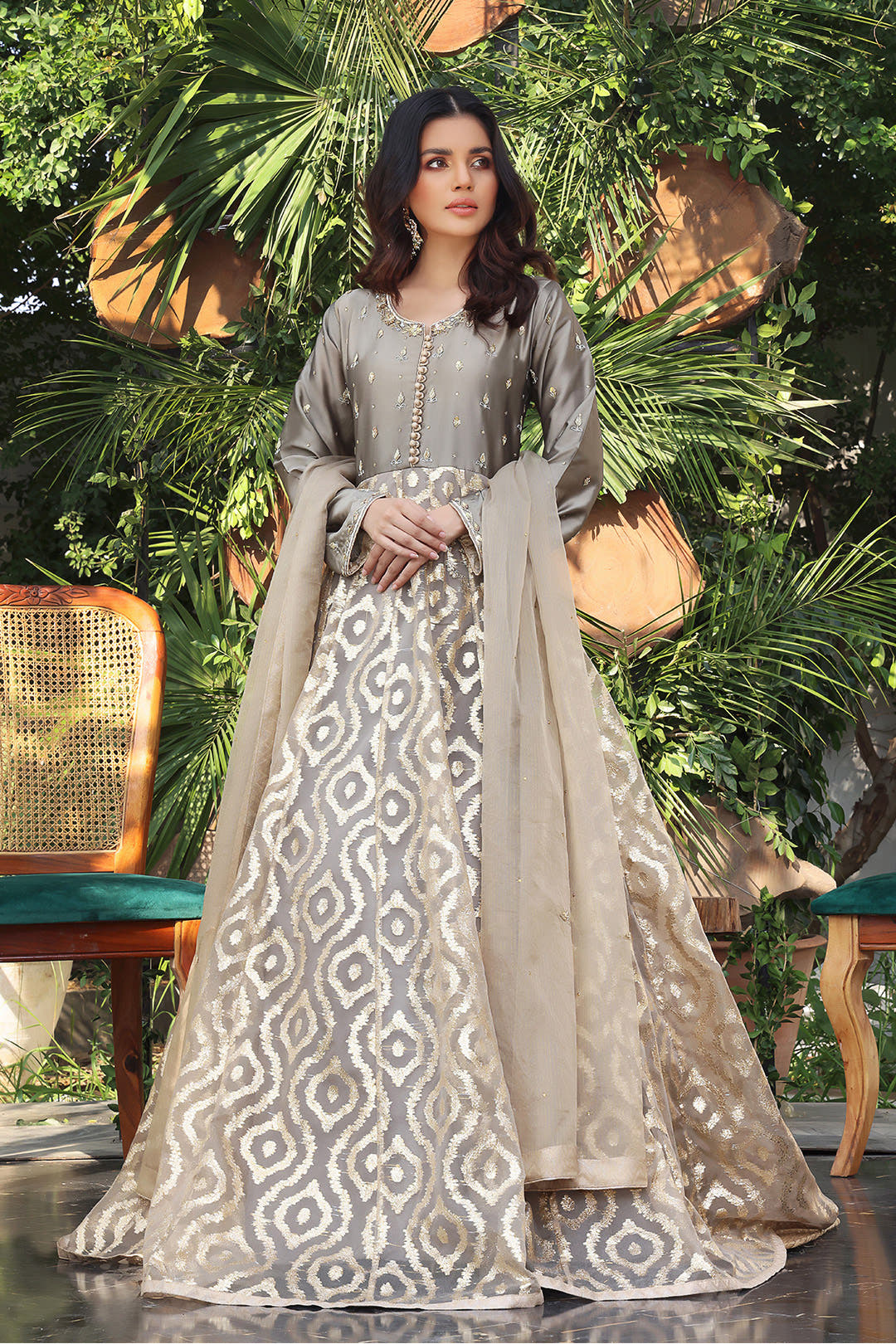 SANA'S red embroidered silk maxi dress Pakistan occasion wear