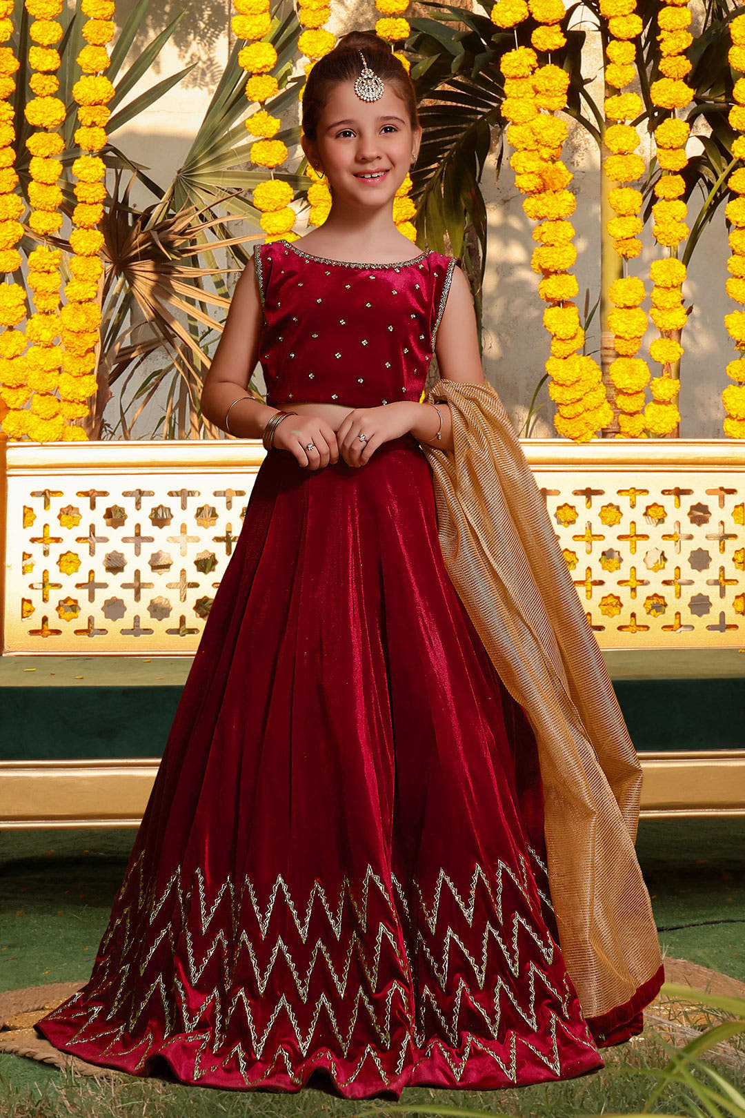 SANA'S red embroidered velvet lehenga Pakistan occasion wear