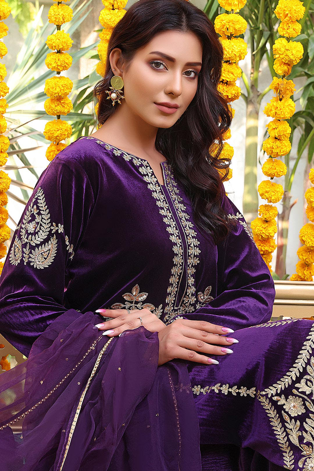 SANA'S red embroidered velvet suit Pakistan occasion wear