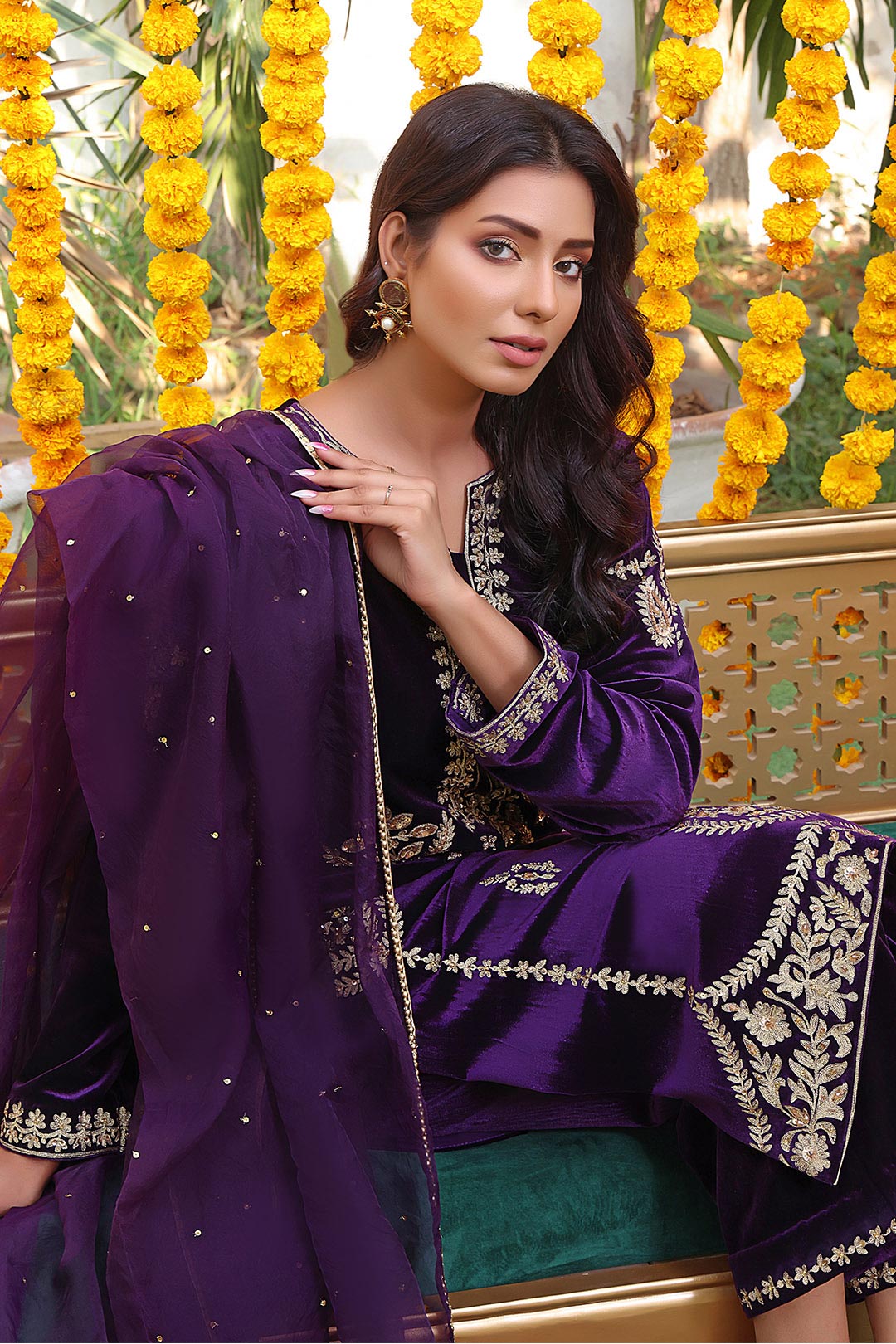 SANA'S red embroidered velvet suit Pakistan occasion wear