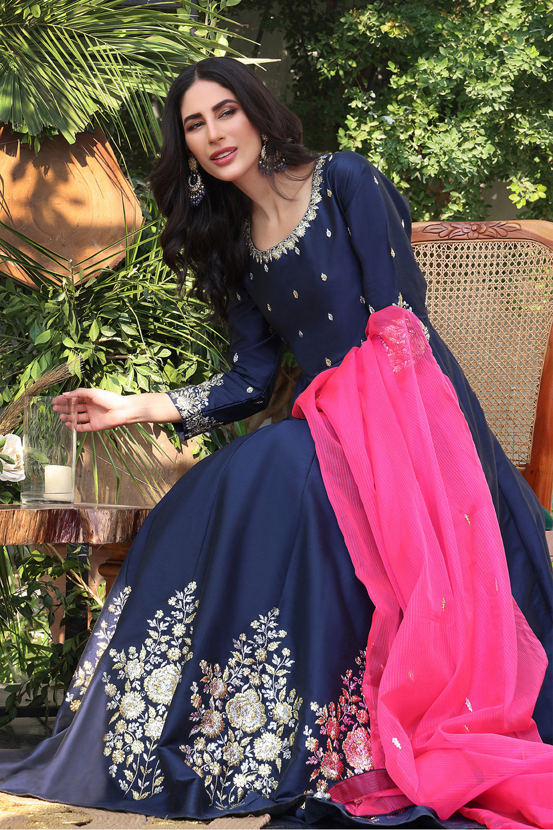 Lorex Embroidered Lychee Silk Long Maxi | SHENDI | M202217