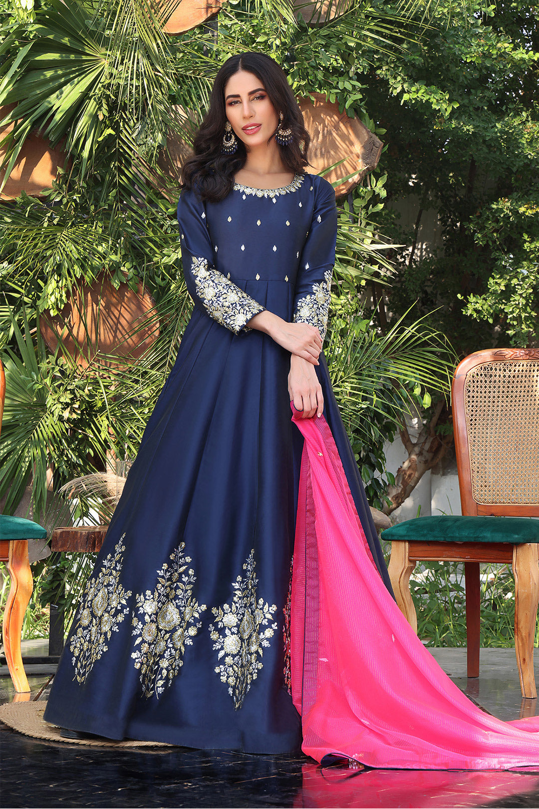 Lorex Embroidered Lychee Silk Long Maxi | SHENDI | M202217
