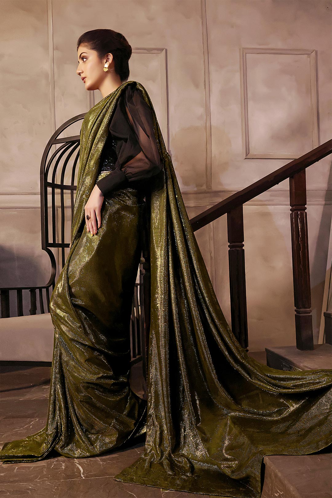 Solid Moonlight Saree with Sequins Puffed Top | COCKTAIL | SR202236