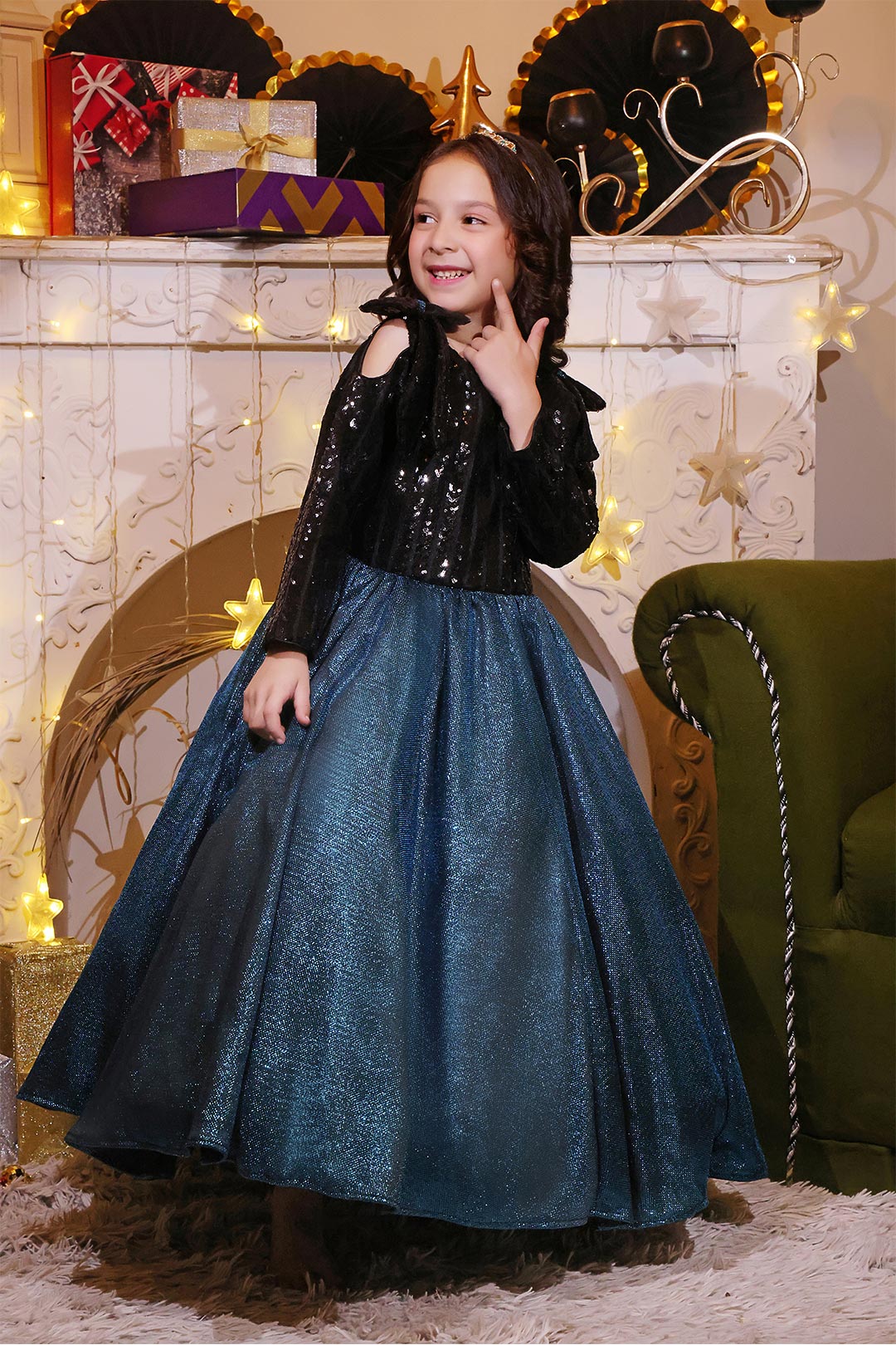 Moonlight Sequins Full Length Western Style Gown | Winter Festive | WM3148