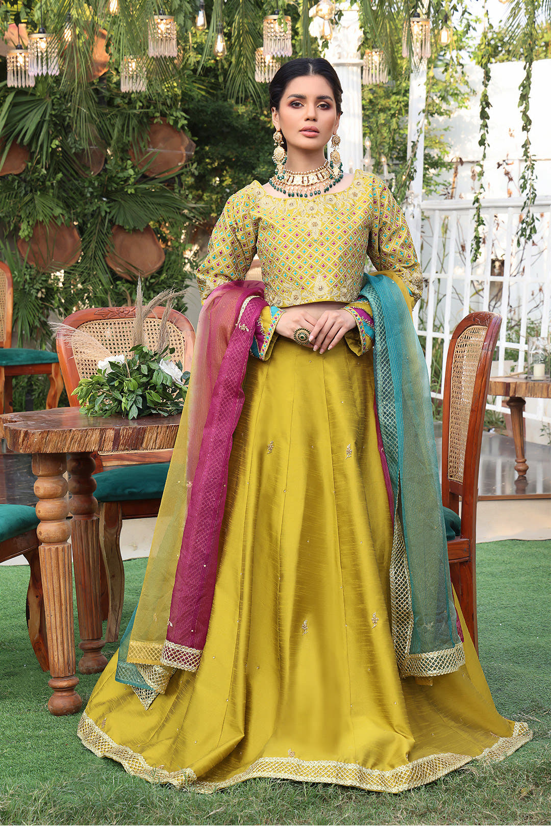 SANA'S red embroidered raw silk lehenga Pakistan occasion wear
