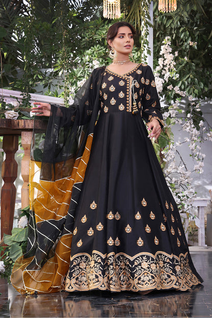 Zari Mirror Embroidered Angharka Style Long Maxi | ZEENAT | M202226