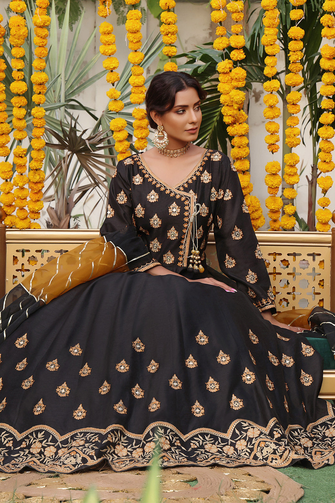 Zari Mirror Embroidered Angharka Style Long Maxi | ZEENAT | M202226