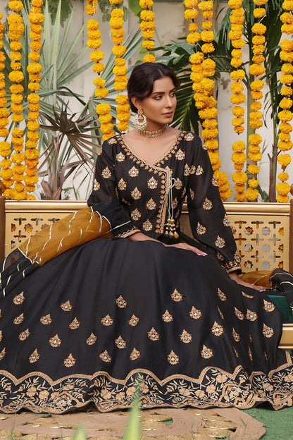 Zari Mirror Embroidered Angharka Style Long Maxi | ZEENAT | M202226
