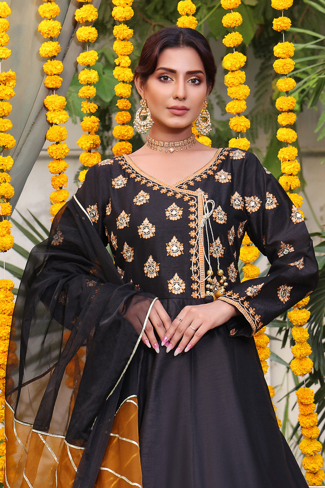 Zari Mirror Embroidered Angharka Style Long Maxi | ZEENAT | M202226