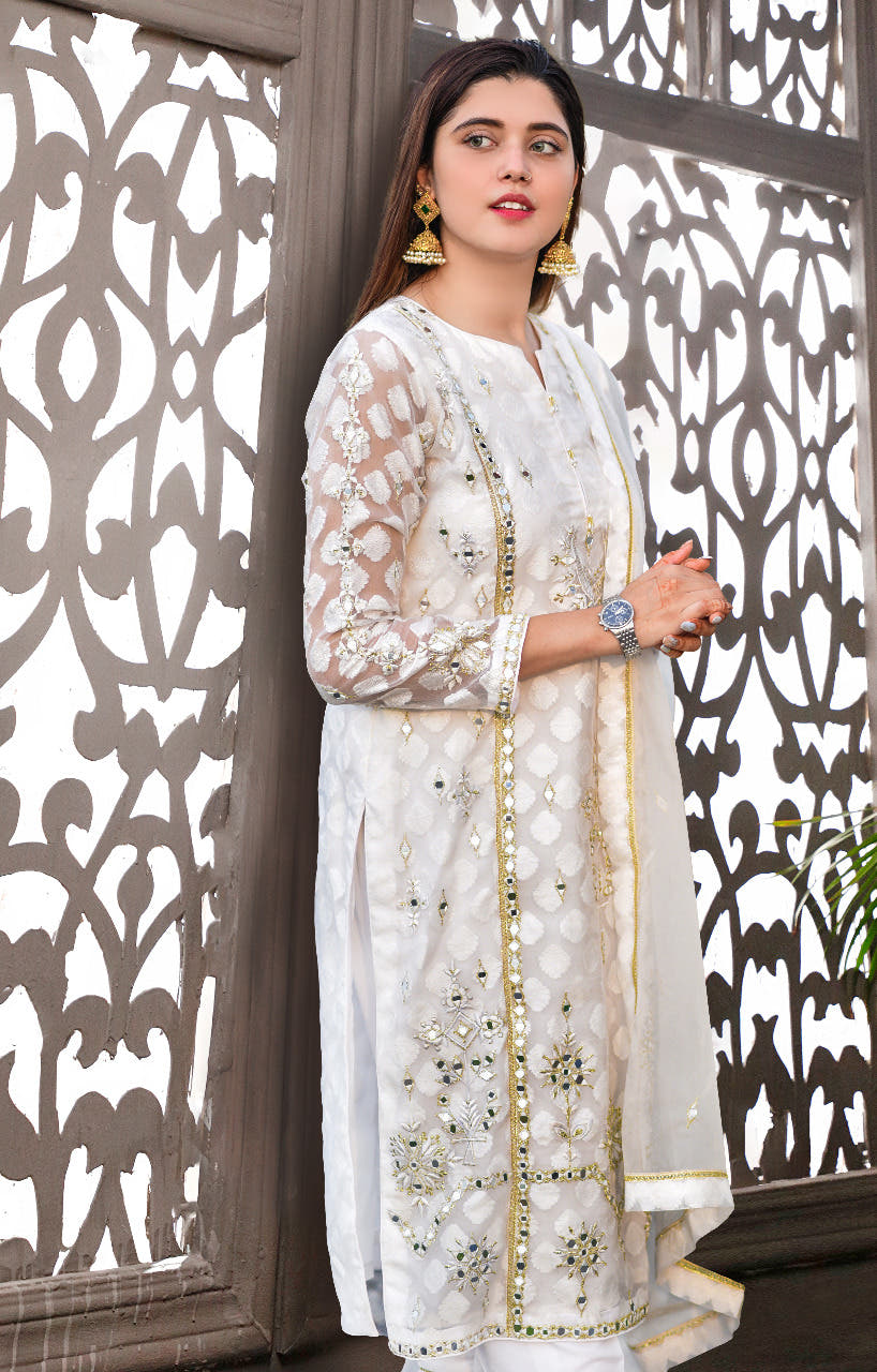 SANA'S red embroidered organza suit Pakistan occasion wear