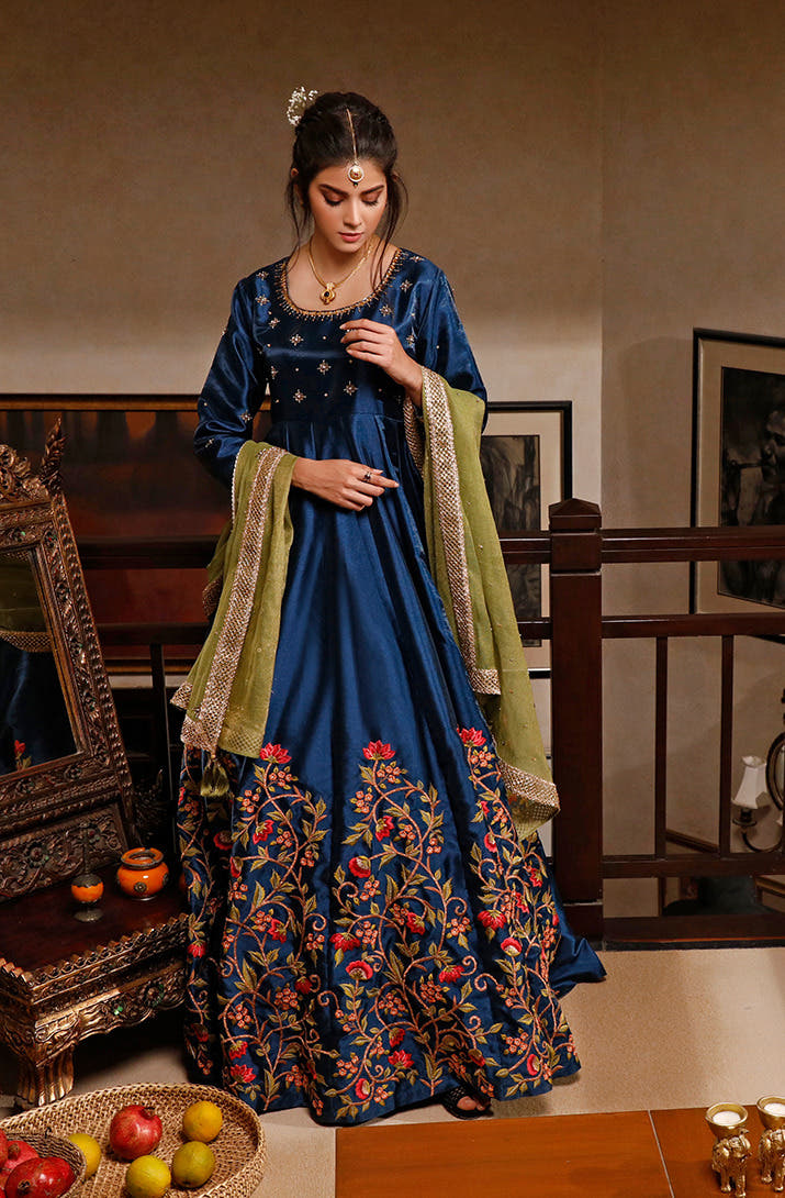SANA'S red embroidered maxi dress Pakistan Eid