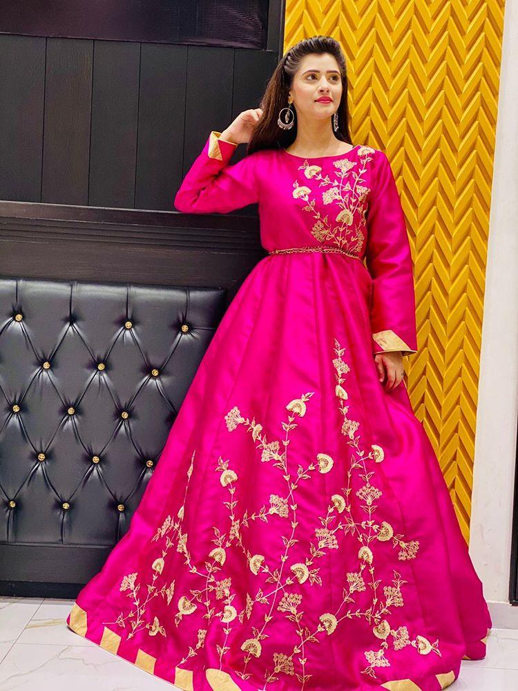 Handwork Embroidered Raw Silk Long Maxi | WC1920 | M2019135