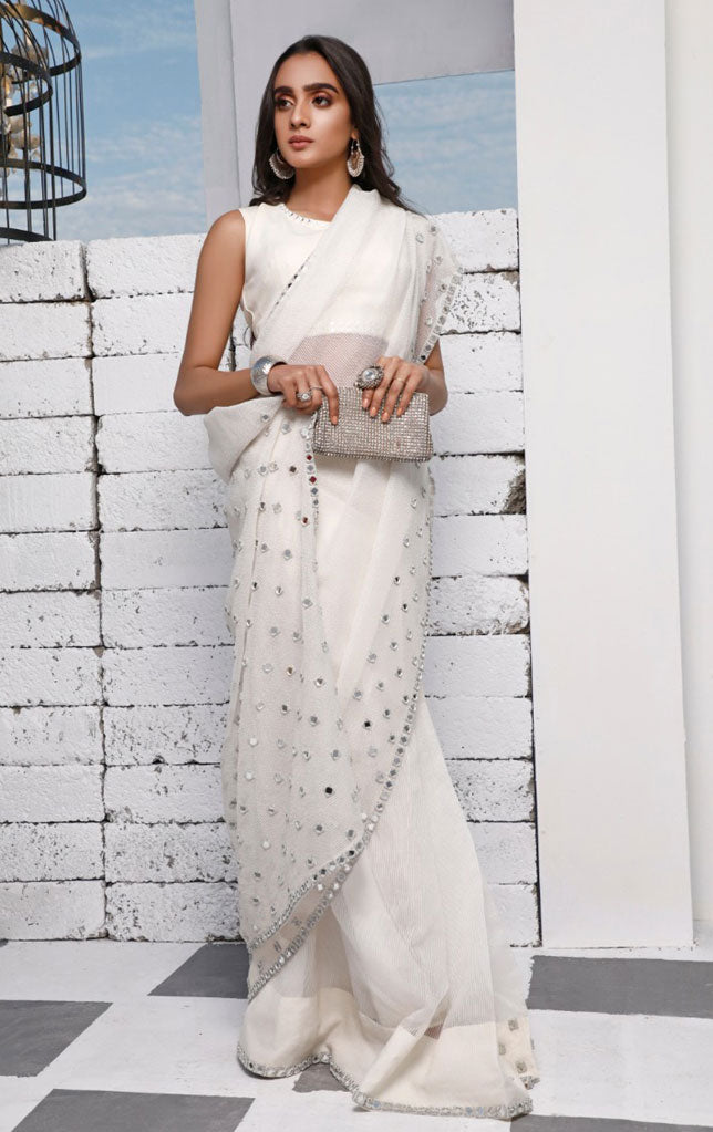 Mirror Embroidered Organza Luxury Saree | SHEHNAI | SR202367